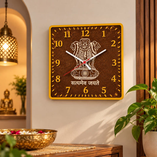 Cow Dung Ashoka Stambh Wall Clock – 30 cm | Eco-Friendly Handmade Decor