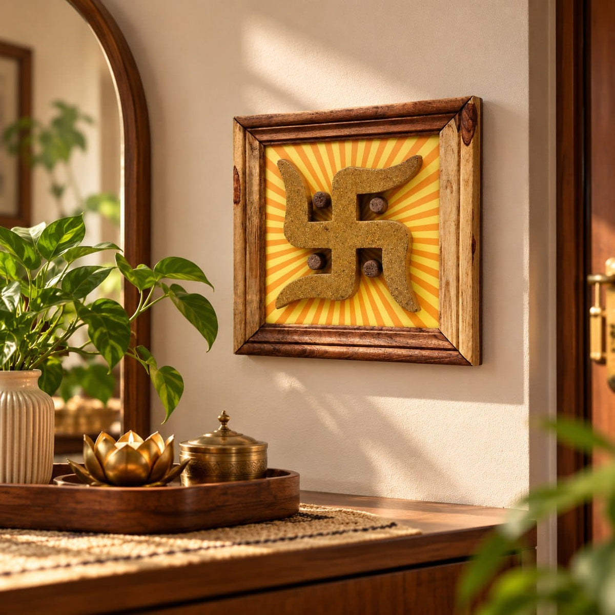 Handcrafted Swastika Wall Hanging Made from Cow Dung